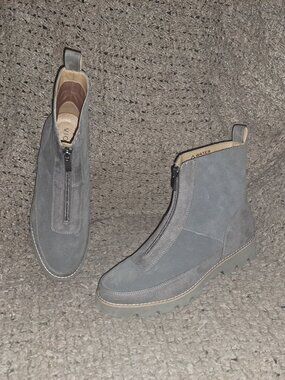 VIONIC-ESTILO-Greige 2 Tone Suede-Top Zip-Water Repellent Boots-Sz 7.5-Near Min